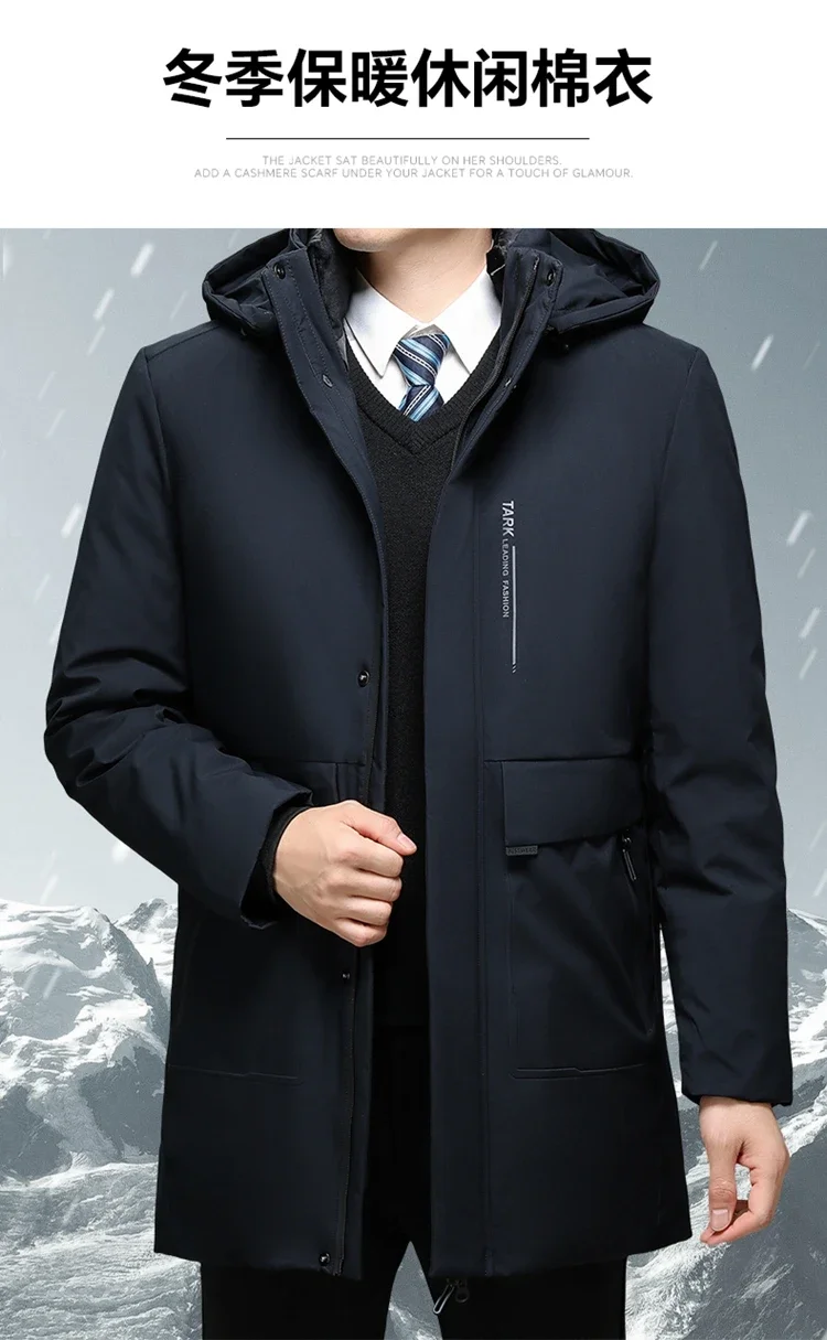 Hooded Men's Parker Coat Winter Warm Thick Zipper Coat Padded Overcoat Men's Long Plush Thickened Parkas 2 Pieces Winter Jacket