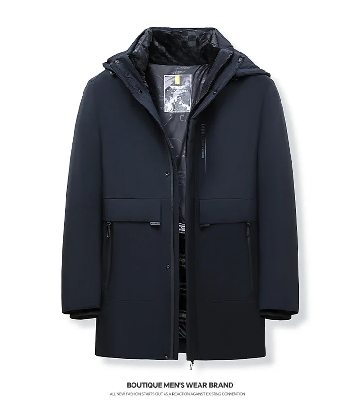 Hooded Men's Parker Coat Winter Warm Thick Zipper Coat Padded Overcoat Men's Long Plush Thickened Parkas 2 Pieces Winter Jacket