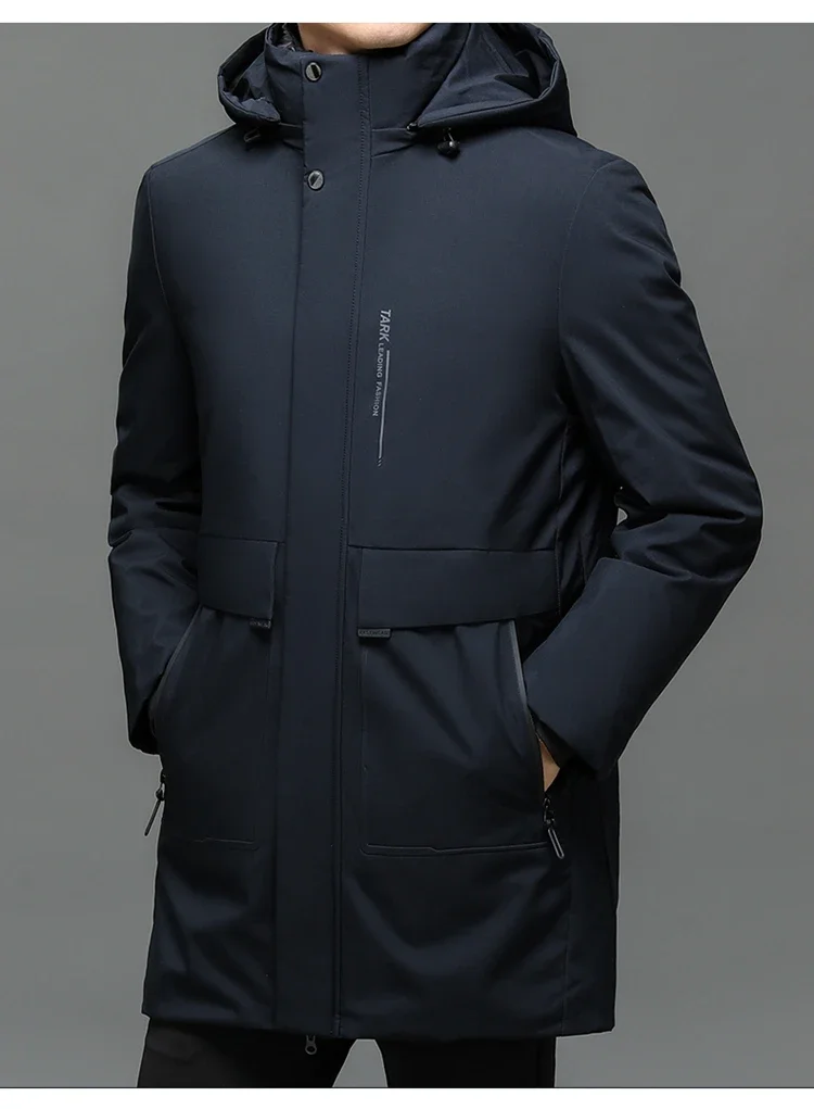 Hooded Men's Parker Coat Winter Warm Thick Zipper Coat Padded Overcoat Men's Long Plush Thickened Parkas 2 Pieces Winter Jacket