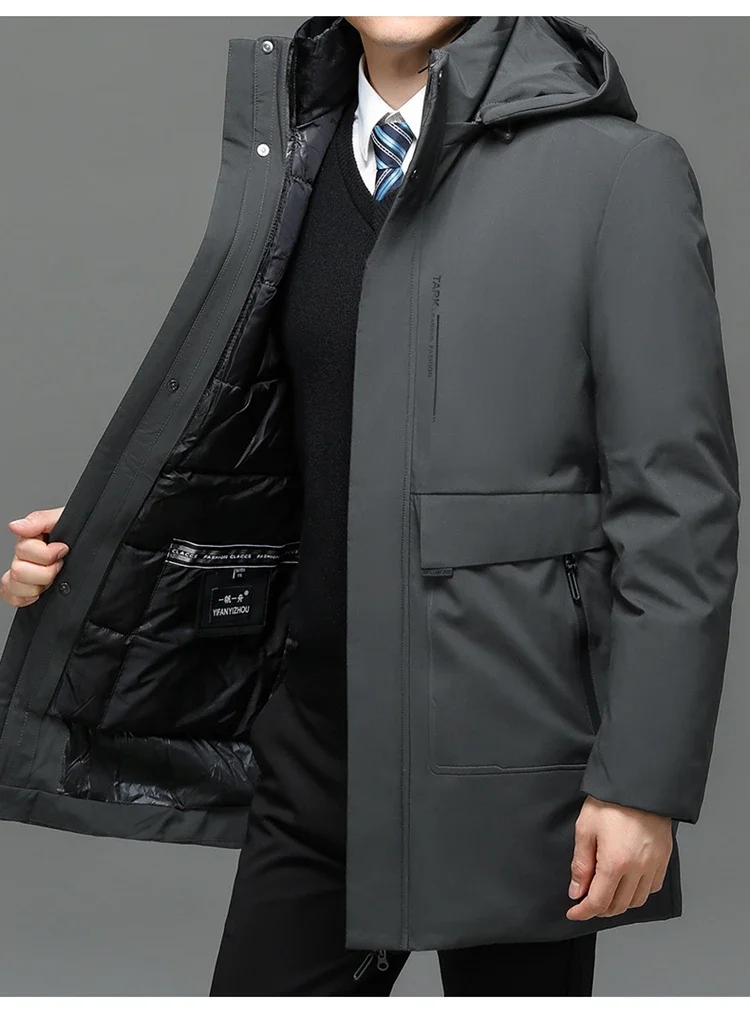 Hooded Men's Parker Coat Winter Warm Thick Zipper Coat Padded Overcoat Men's Long Plush Thickened Parkas 2 Pieces Winter Jacket