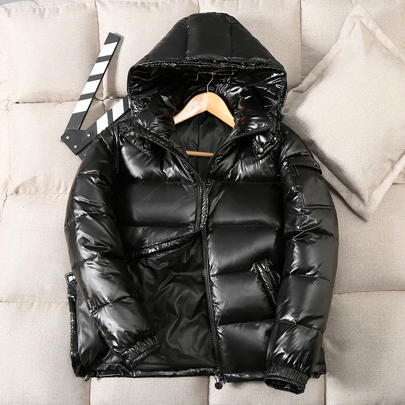 Winter Shiny Brand New Winter Fashion Clothing Hooded Man Jackets Shiny Buffer Bubble Thick Parka Short Male Quilted Padded Coat