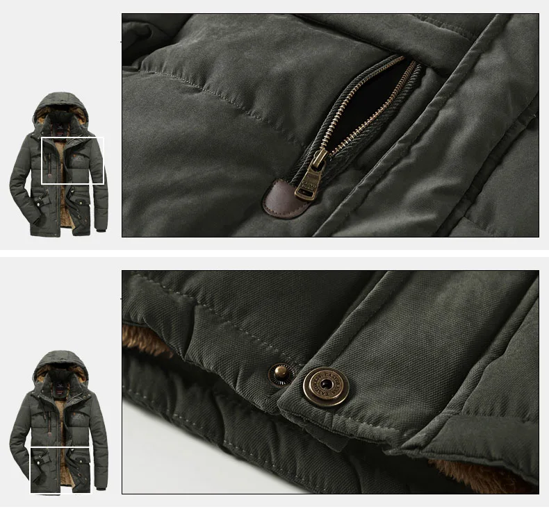Thick Warm Winter Parka Men Fleece Hooded Mens Winter Outdoor Coat Military Fur Cargo Jackets Mens Overcoat velvet Streetwear