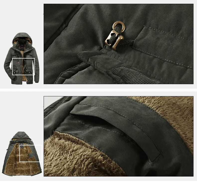 Thick Warm Winter Parka Men Fleece Hooded Mens Winter Outdoor Coat Military Fur Cargo Jackets Mens Overcoat velvet Streetwear