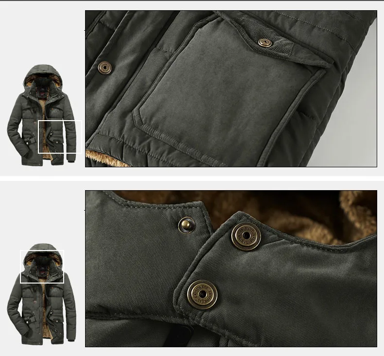 Thick Warm Winter Parka Men Fleece Hooded Mens Winter Outdoor Coat Military Fur Cargo Jackets Mens Overcoat velvet Streetwear