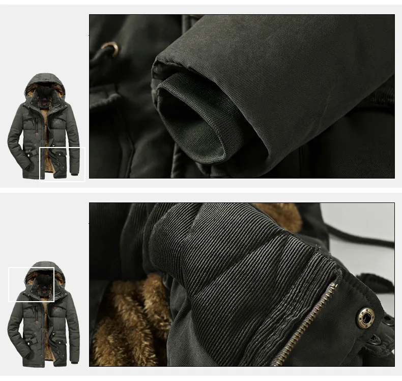 Thick Warm Winter Parka Men Fleece Hooded Mens Winter Outdoor Coat Military Fur Cargo Jackets Mens Overcoat velvet Streetwear