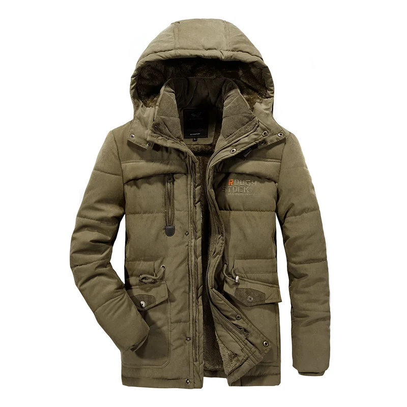 Thick Warm Winter Parka Men Fleece Hooded Mens Winter Outdoor Coat Military Fur Cargo Jackets Mens Overcoat velvet Streetwear
