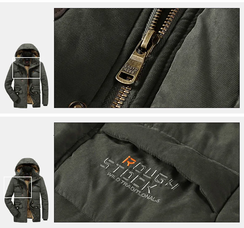 Thick Warm Winter Parka Men Fleece Hooded Mens Winter Outdoor Coat Military Fur Cargo Jackets Mens Overcoat velvet Streetwear
