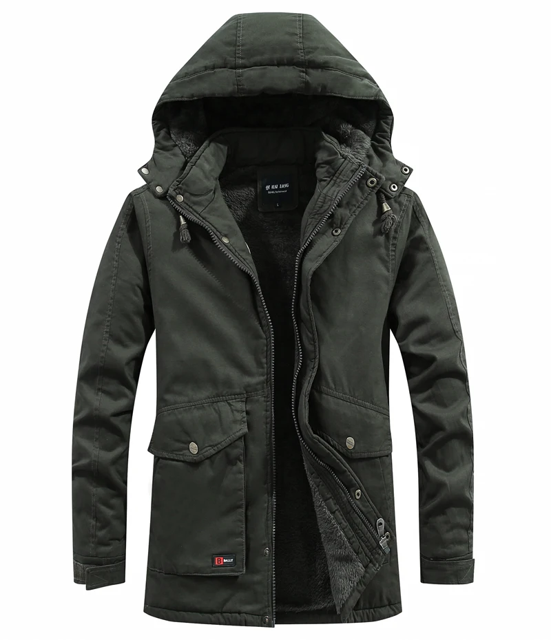 Men Washed Cotton Thick Fleece Casual New parka Winter Warm Varsity Jacket Men Parkas Coat Military Windproof Hooded Jackets Man