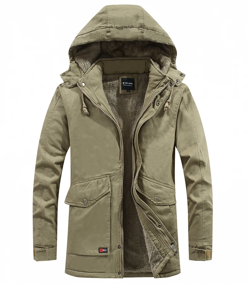 Men Washed Cotton Thick Fleece Casual New parka Winter Warm Varsity Jacket Men Parkas Coat Military Windproof Hooded Jackets Man