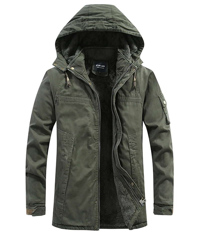 Men Washed Cotton Thick Fleece Casual New parka Winter Warm Varsity Jacket Men Parkas Coat Military Windproof Hooded Jackets Man