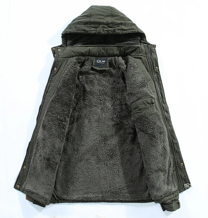 Men Washed Cotton Thick Fleece Casual New parka Winter Warm Varsity Jacket Men Parkas Coat Military Windproof Hooded Jackets Man