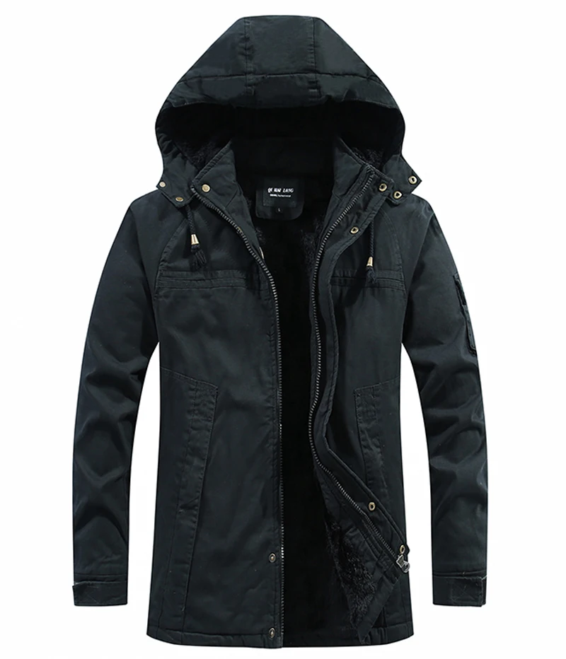 Men Washed Cotton Thick Fleece Casual New parka Winter Warm Varsity Jacket Men Parkas Coat Military Windproof Hooded Jackets Man