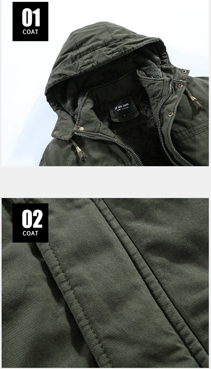 Men Washed Cotton Thick Fleece Casual New parka Winter Warm Varsity Jacket Men Parkas Coat Military Windproof Hooded Jackets Man