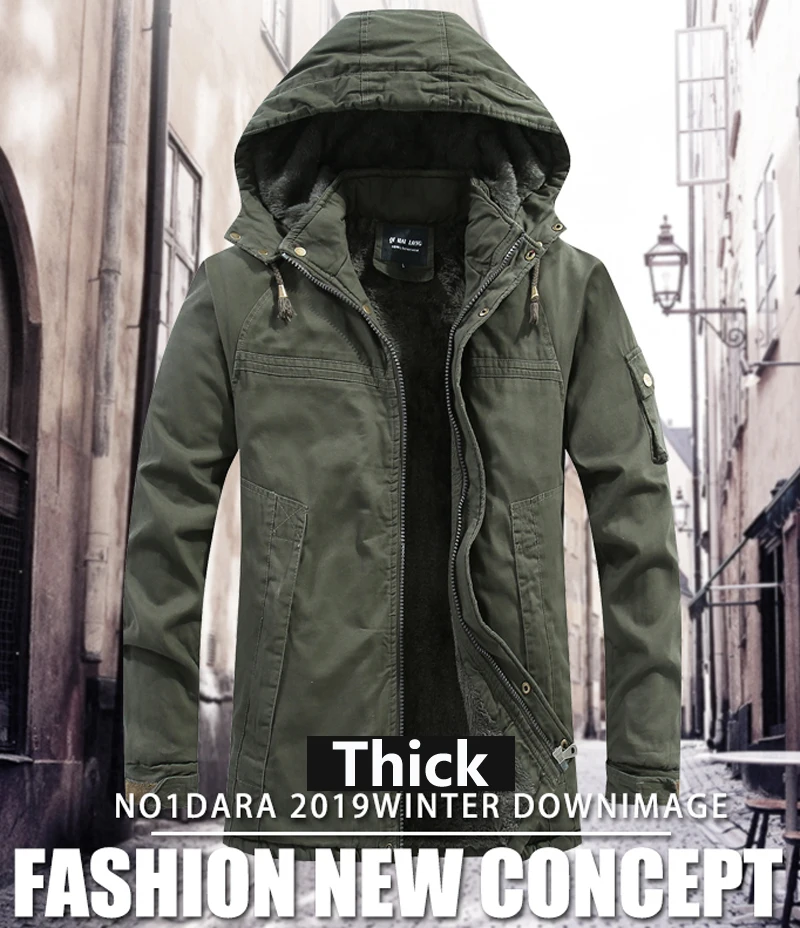 Men Washed Cotton Thick Fleece Casual New parka Winter Warm Varsity Jacket Men Parkas Coat Military Windproof Hooded Jackets Man