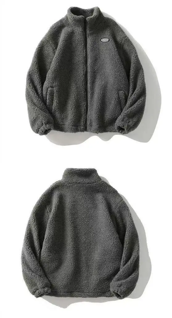 Hip Hop Winter Fleece Fluffy Jacket Streetwear Harajuku Fuzzy Zipper Coat Men Autumn Solid Color Lightweight Jackets Black Beige