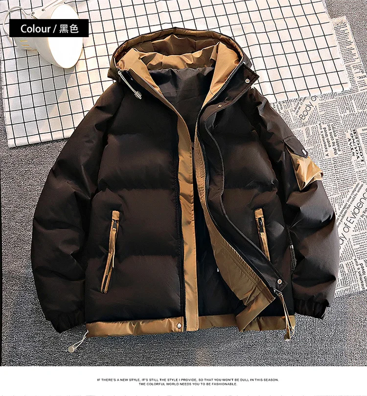 Coats Fashion Men Casual Solid Color Hooded Parkas Male Black Khaki Warm Male Coat Padded Jacket Men Winter Parkas Thick Jacket
