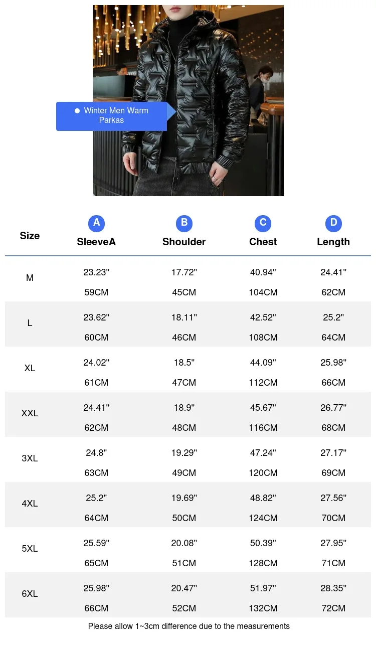 Winter Men's Warm Padded Jacket Fashion Men Cotton Thicken Parkas Hooded Coats Men Windbreaker Thermal Jackets Clothing 6XL