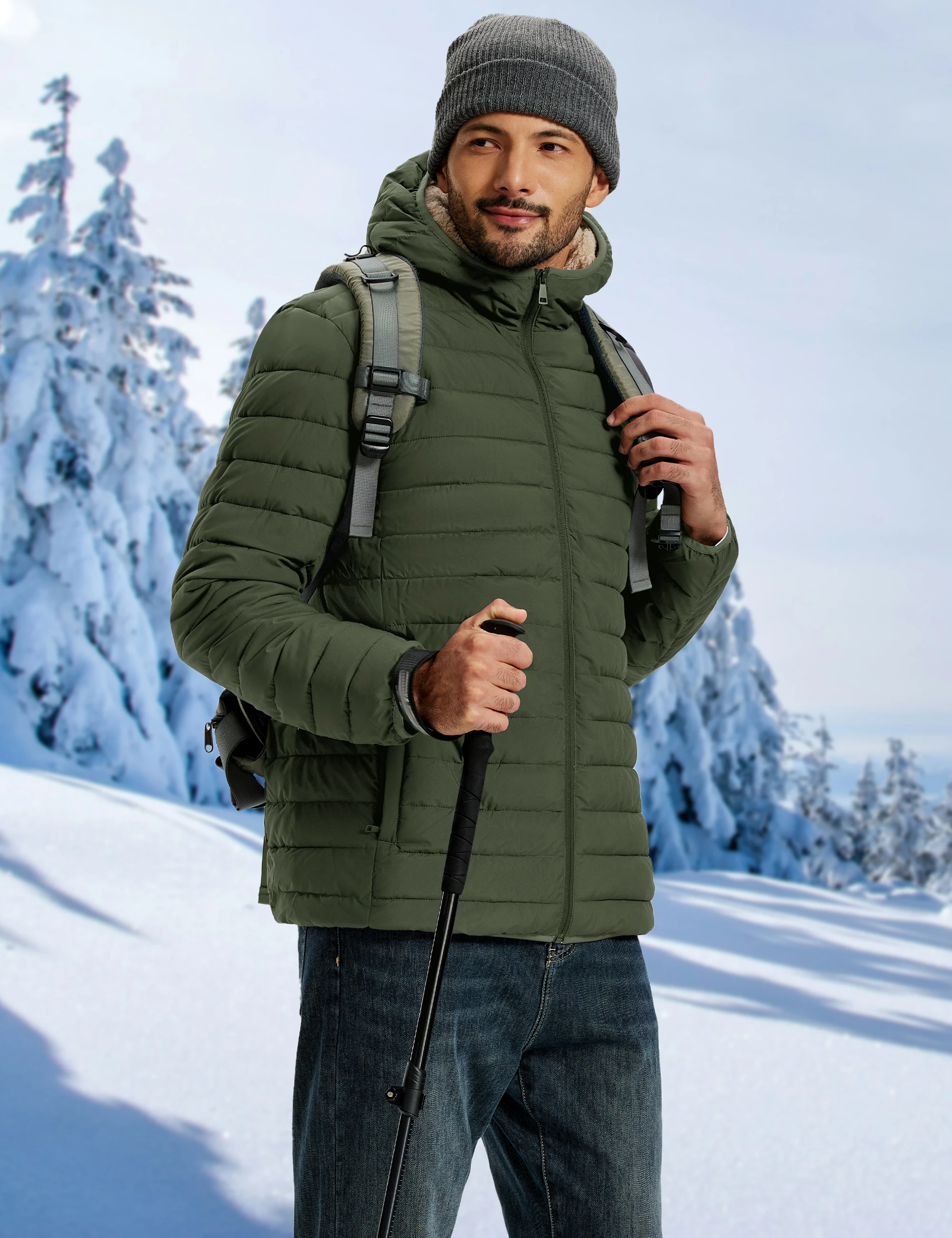 TACVASEN Men's Puffer Jacket Winter Warm Hooded Sherpa Lined Water Resistant Windproof Insulated Jacket Warm Winter Puffy Coat