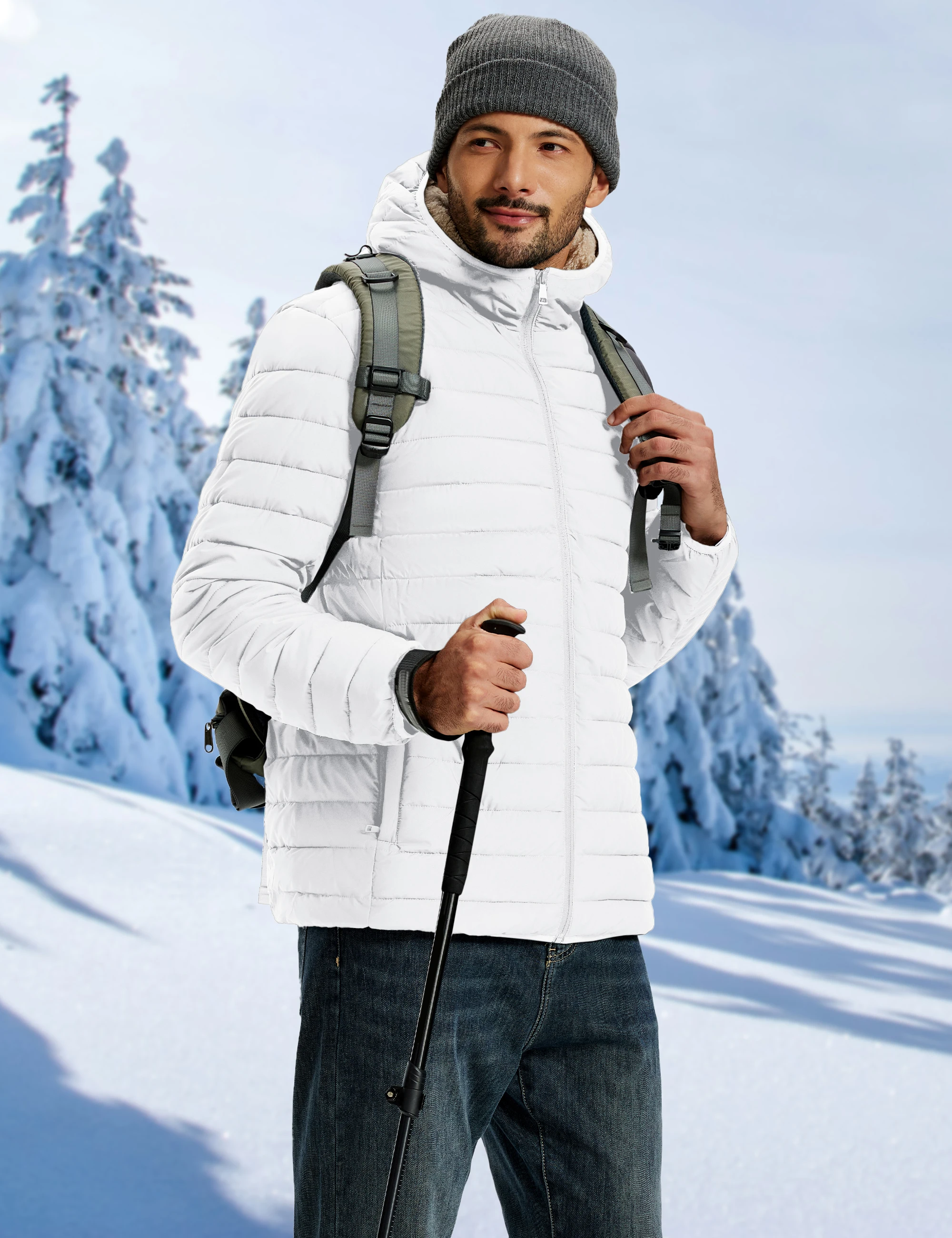 TACVASEN Men's Puffer Jacket Winter Warm Hooded Sherpa Lined Water Resistant Windproof Insulated Jacket Warm Winter Puffy Coat