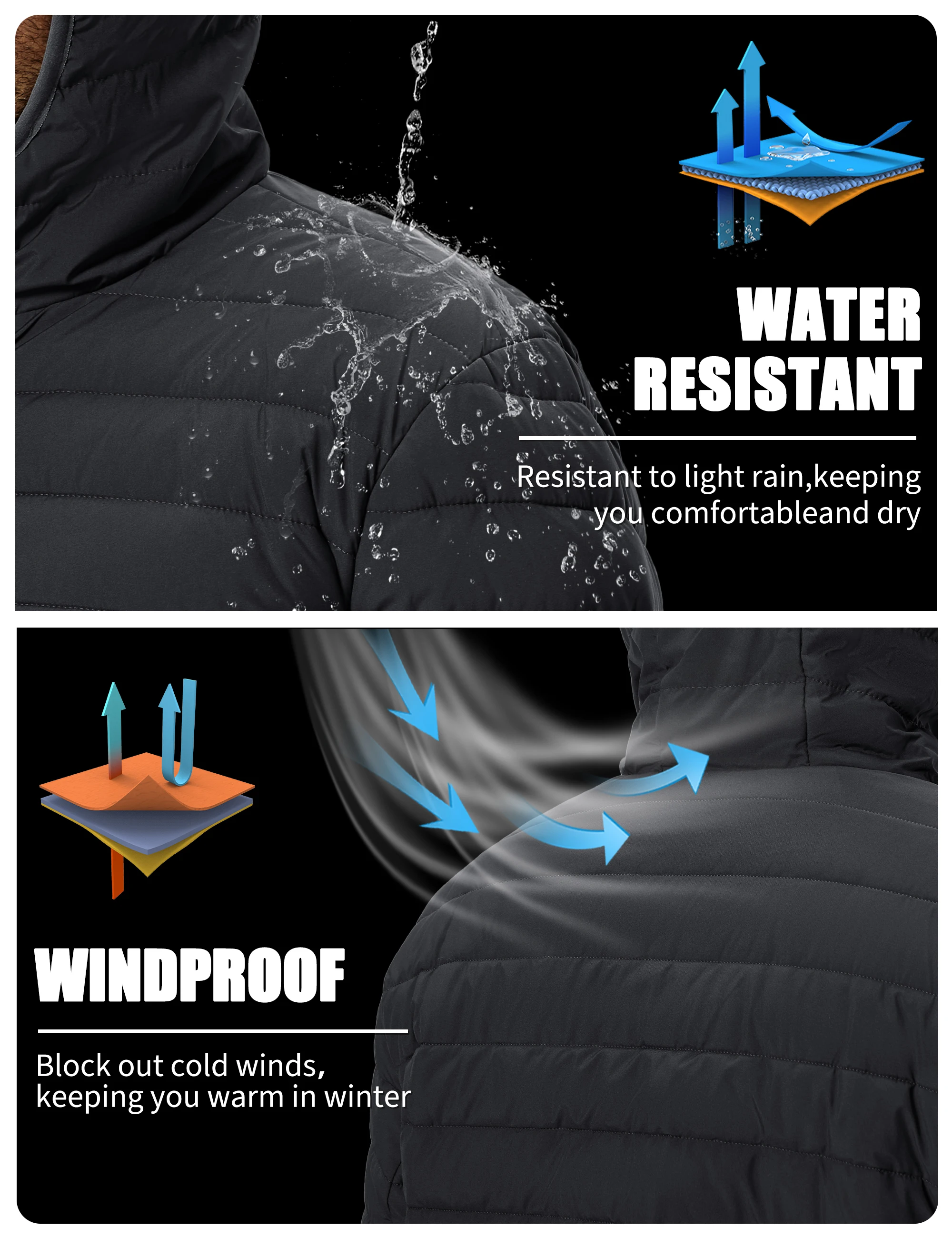 TACVASEN Men's Puffer Jacket Winter Warm Hooded Sherpa Lined Water Resistant Windproof Insulated Jacket Warm Winter Puffy Coat