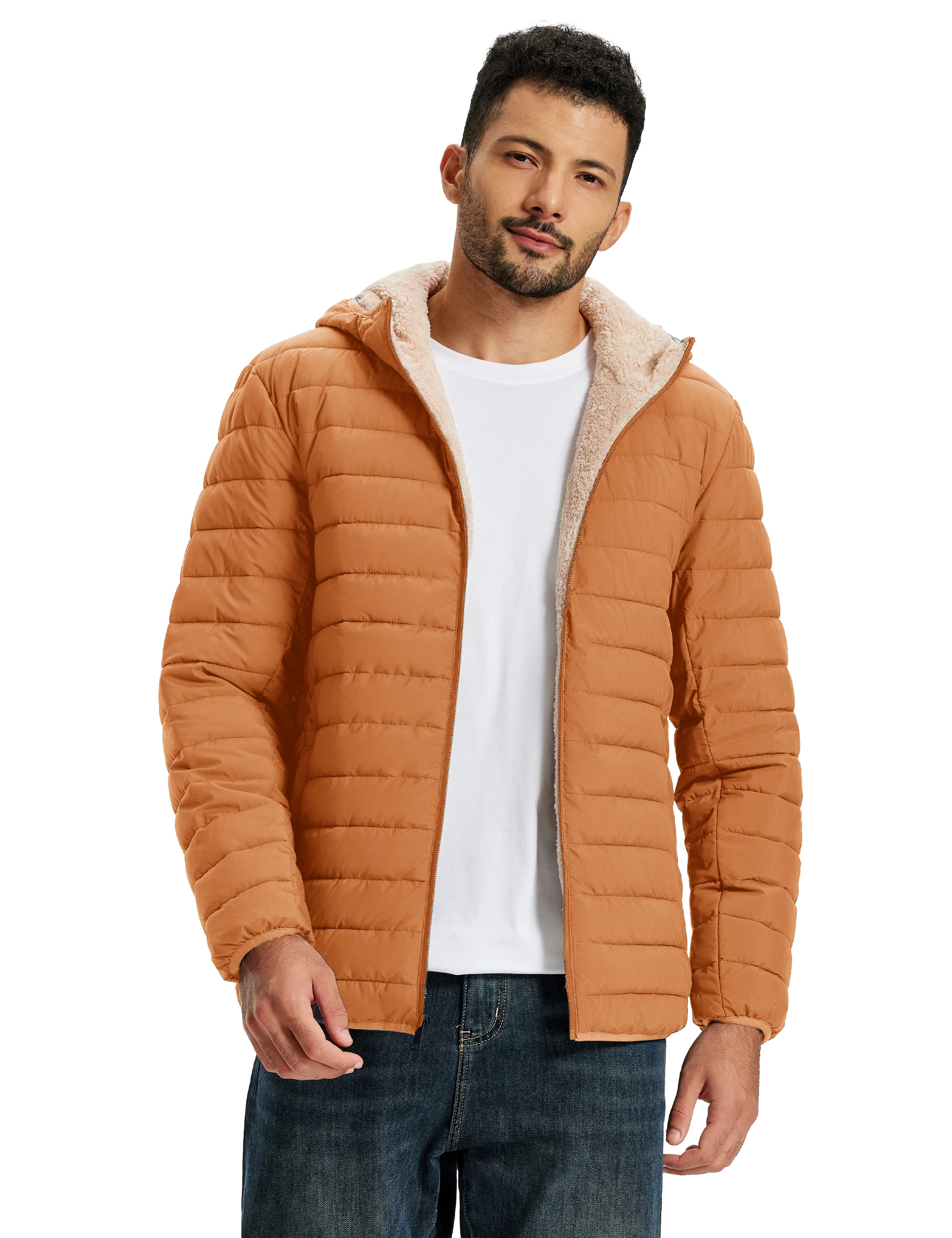 TACVASEN Men's Puffer Jacket Winter Warm Hooded Sherpa Lined Water Resistant Windproof Insulated Jacket Warm Winter Puffy Coat