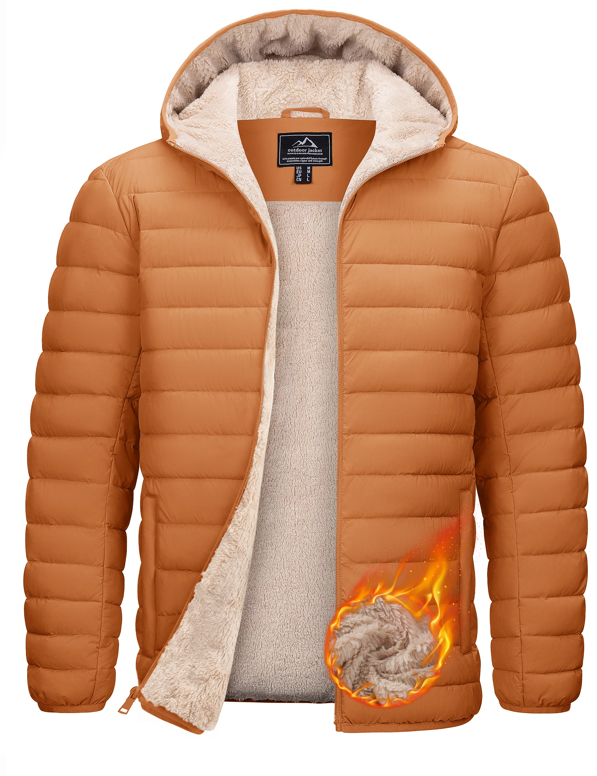TACVASEN Men's Puffer Jacket Winter Warm Hooded Sherpa Lined Water Resistant Windproof Insulated Jacket Warm Winter Puffy Coat