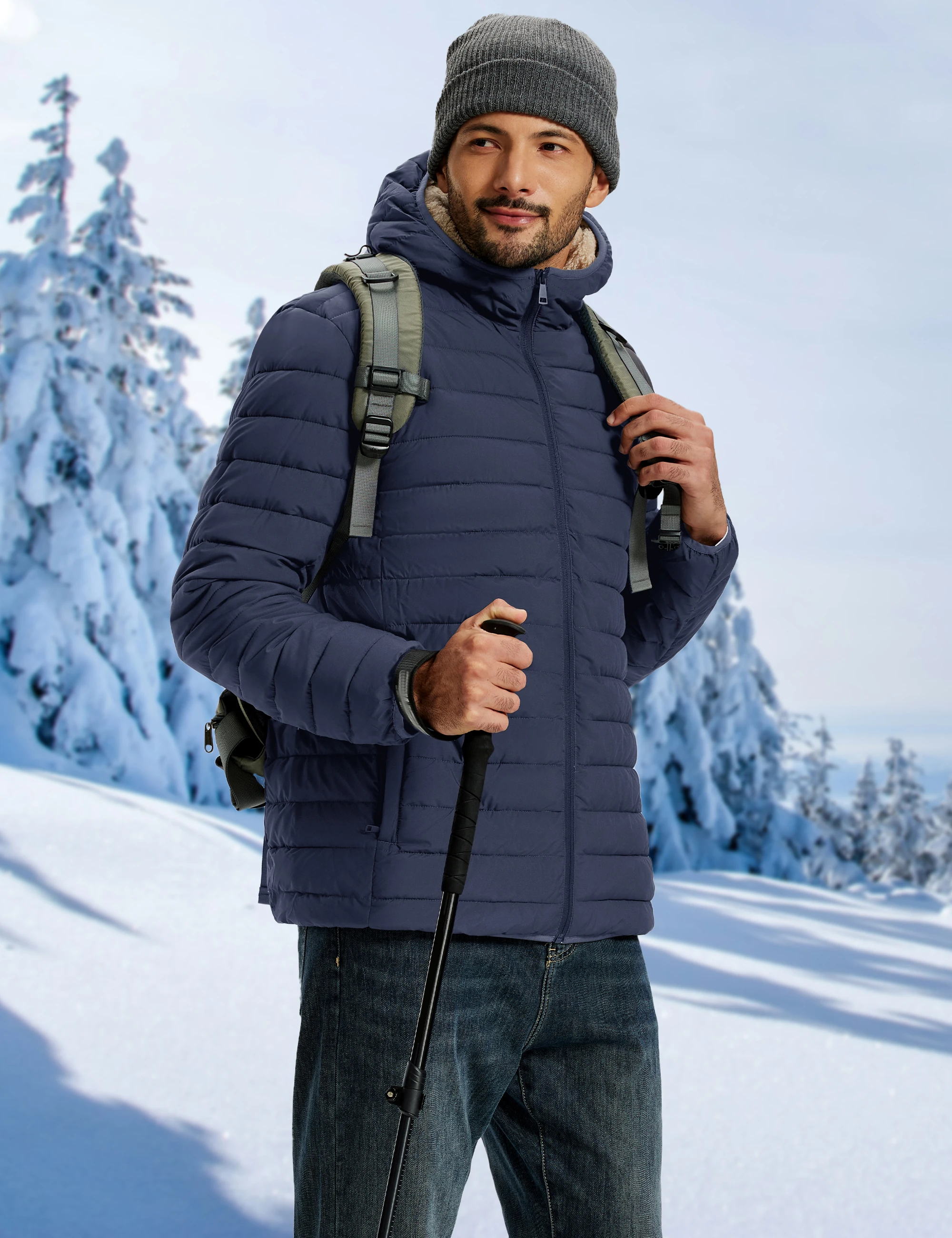 TACVASEN Men's Puffer Jacket Winter Warm Hooded Sherpa Lined Water Resistant Windproof Insulated Jacket Warm Winter Puffy Coat