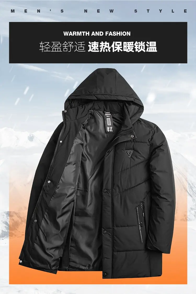 Autumn and winter Fashion Thickened Warm Mid-Length Hooded Cotton-Padded Jacket Men's Loose Sports Large Size High Quality Coat
