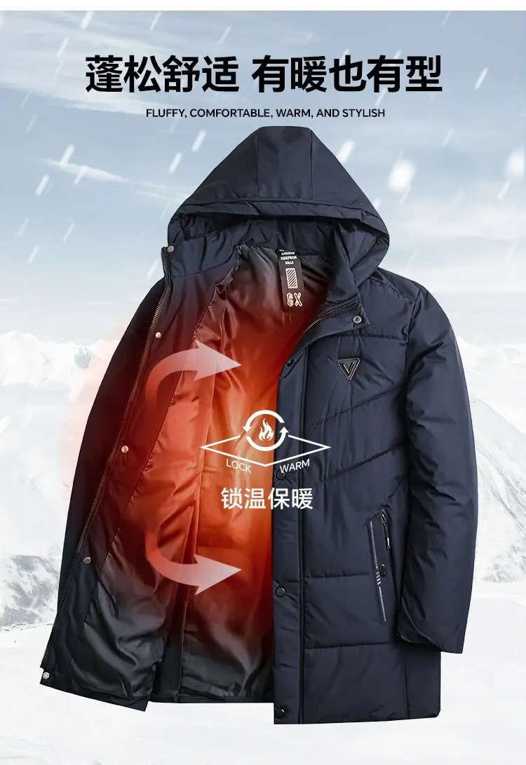 Autumn and winter Fashion Thickened Warm Mid-Length Hooded Cotton-Padded Jacket Men's Loose Sports Large Size High Quality Coat