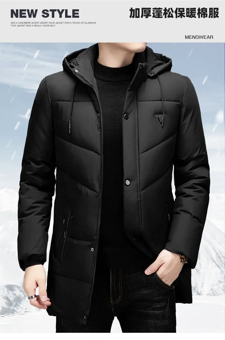Autumn and winter Fashion Thickened Warm Mid-Length Hooded Cotton-Padded Jacket Men's Loose Sports Large Size High Quality Coat