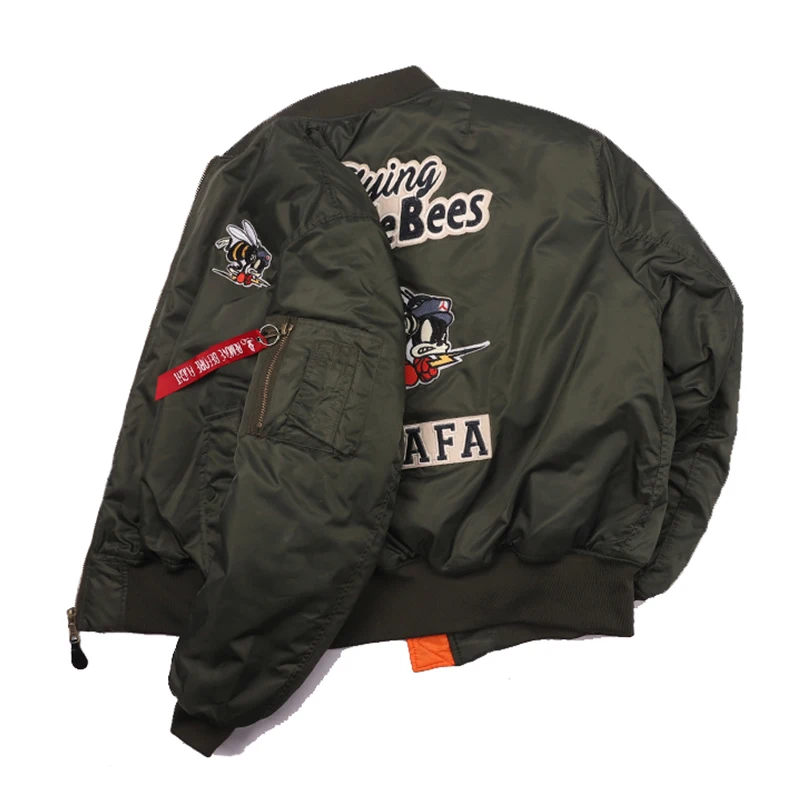 2025 USAFA WW2 Flying Bumble Bees Patch Embroidered Bomber Jacket Men Air Force Pilot Flight Winter Coat Warm Padded Outwear