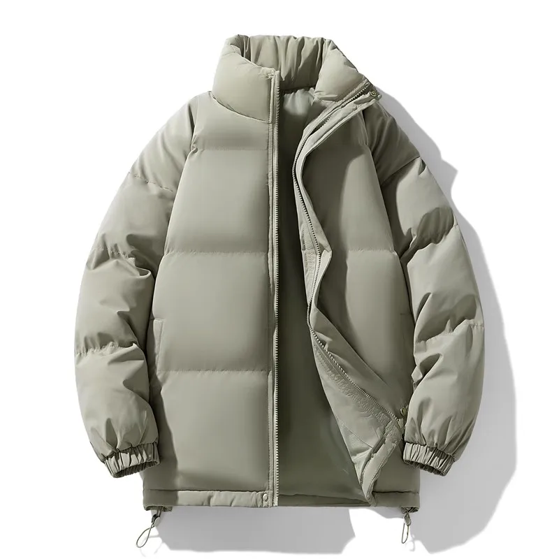 New Winter Stand Collar Parkas Men Fashion Casual Warm Jacket Solid Outdoor Windproof Streetwear Coats Couple Thick Loose Parkas