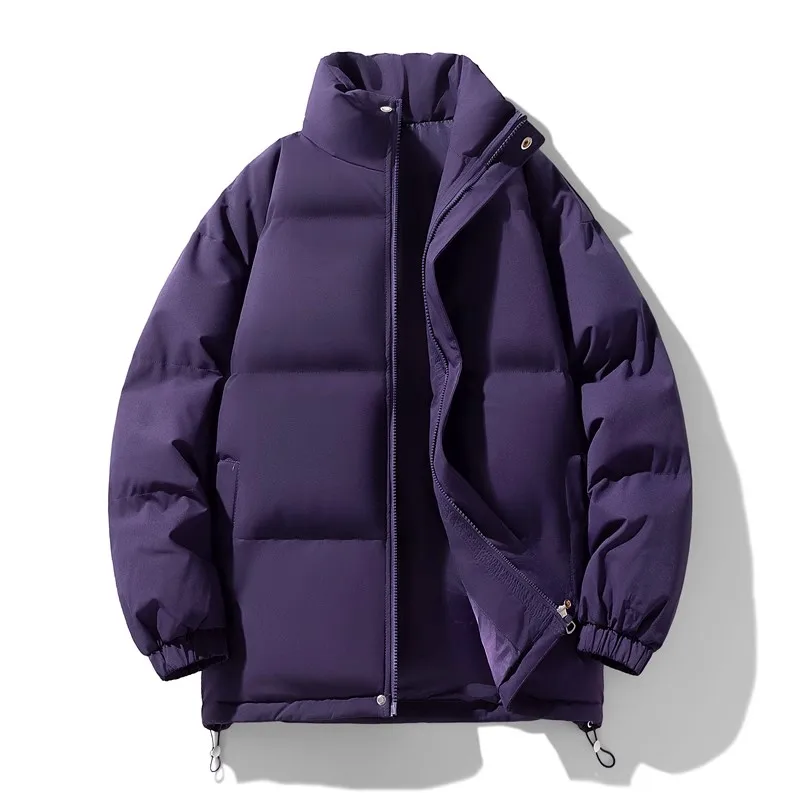 New Winter Stand Collar Parkas Men Fashion Casual Warm Jacket Solid Outdoor Windproof Streetwear Coats Couple Thick Loose Parkas