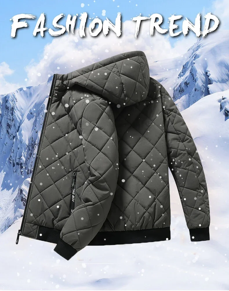 Jackets for Men with Hood Autumn Winter Cotton Padded Jacket Men Fashion Clothing Rhombus Texture Casual Parkas Plus Size 5XL