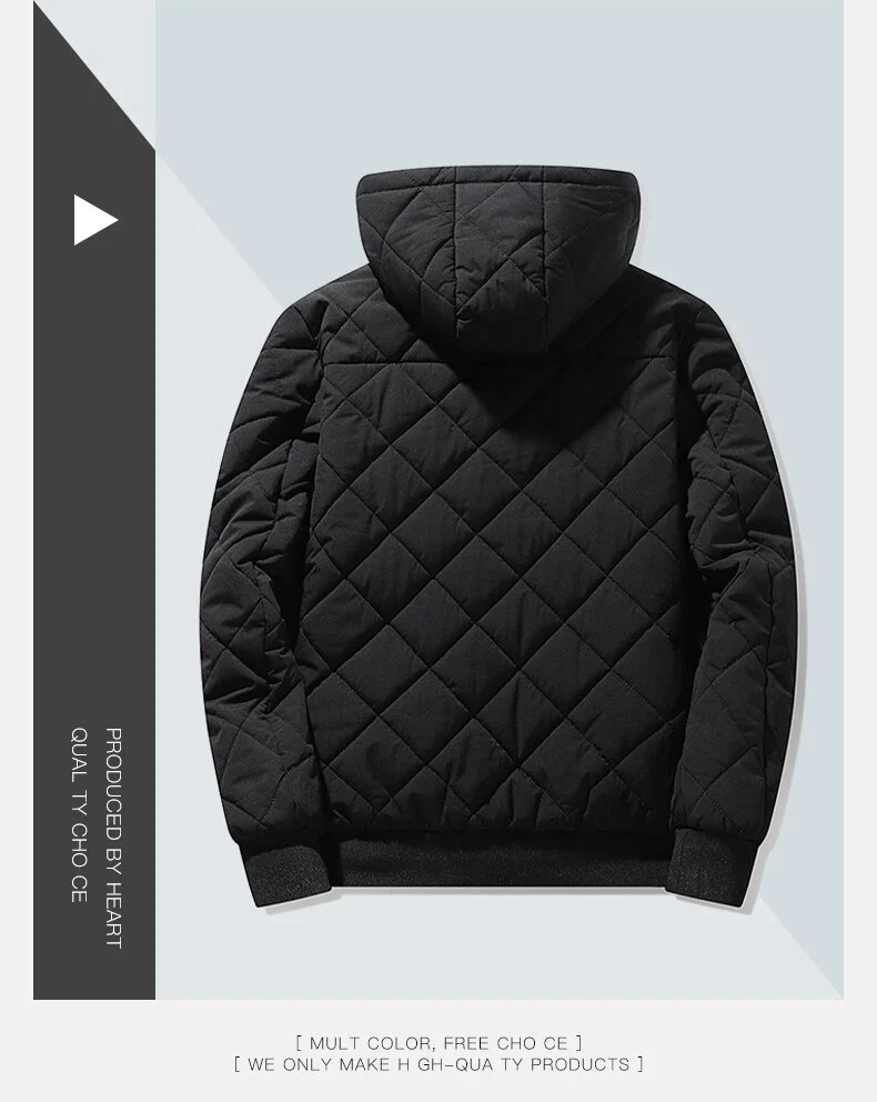 Jackets for Men with Hood Autumn Winter Cotton Padded Jacket Men Fashion Clothing Rhombus Texture Casual Parkas Plus Size 5XL