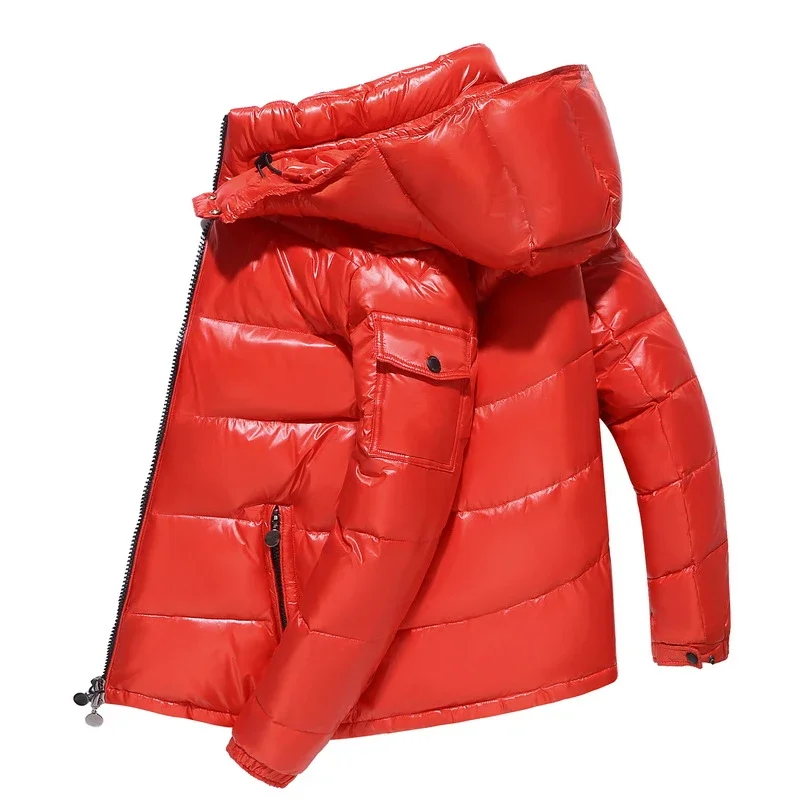 Men's Down Parka Men Fashion Hood Waterproof High Quality Glossy Parkas men Short Parkas Male Lightweight Snow Ski Parka man