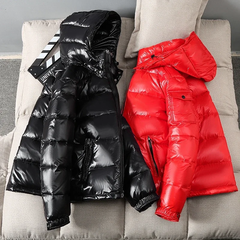 Men's Down Parka Men Fashion Hood Waterproof High Quality Glossy Parkas men Short Parkas Male Lightweight Snow Ski Parka man