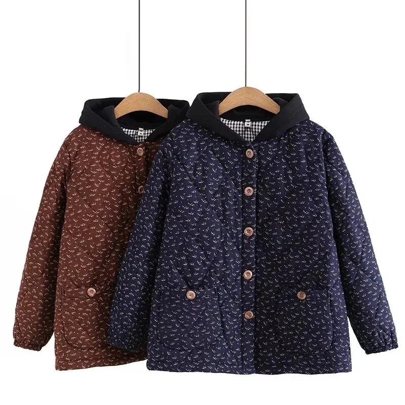 Middle-Aged Women Flower Cotton Padded Jacket 2025 New Women Loose Warm Cotton Coat Large Size Women Winter Thicken Parkas Coat