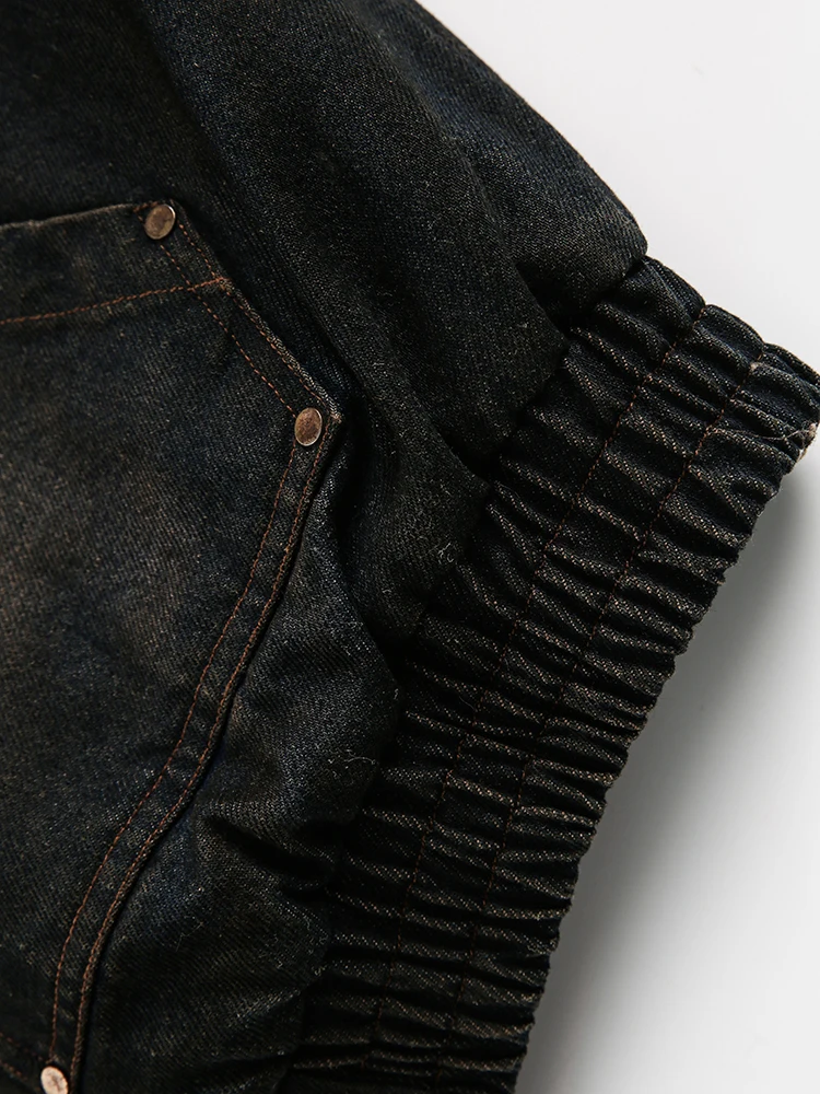 FEWQ Men's Padded Jackets New Fashion Denim Fleece Hooded Worn-out Zipper Patchwork Loose Winter Male Clothing Stylish 24F1011