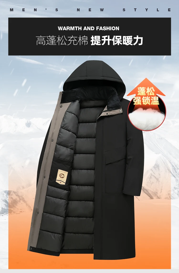 Winter Fleece Long Jacket with Hood Windbreaker OvercoatMens Coats Casual Thicken Warm Men Long Outwear Clothing Business Parka