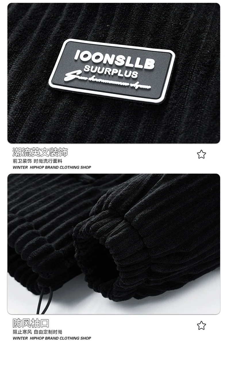 New Winter Fashion Casual Parkas for Men Stand Collar Solid Color Outerwear Corduroy Thicken Warm Jacket Cotton-padded Jacket