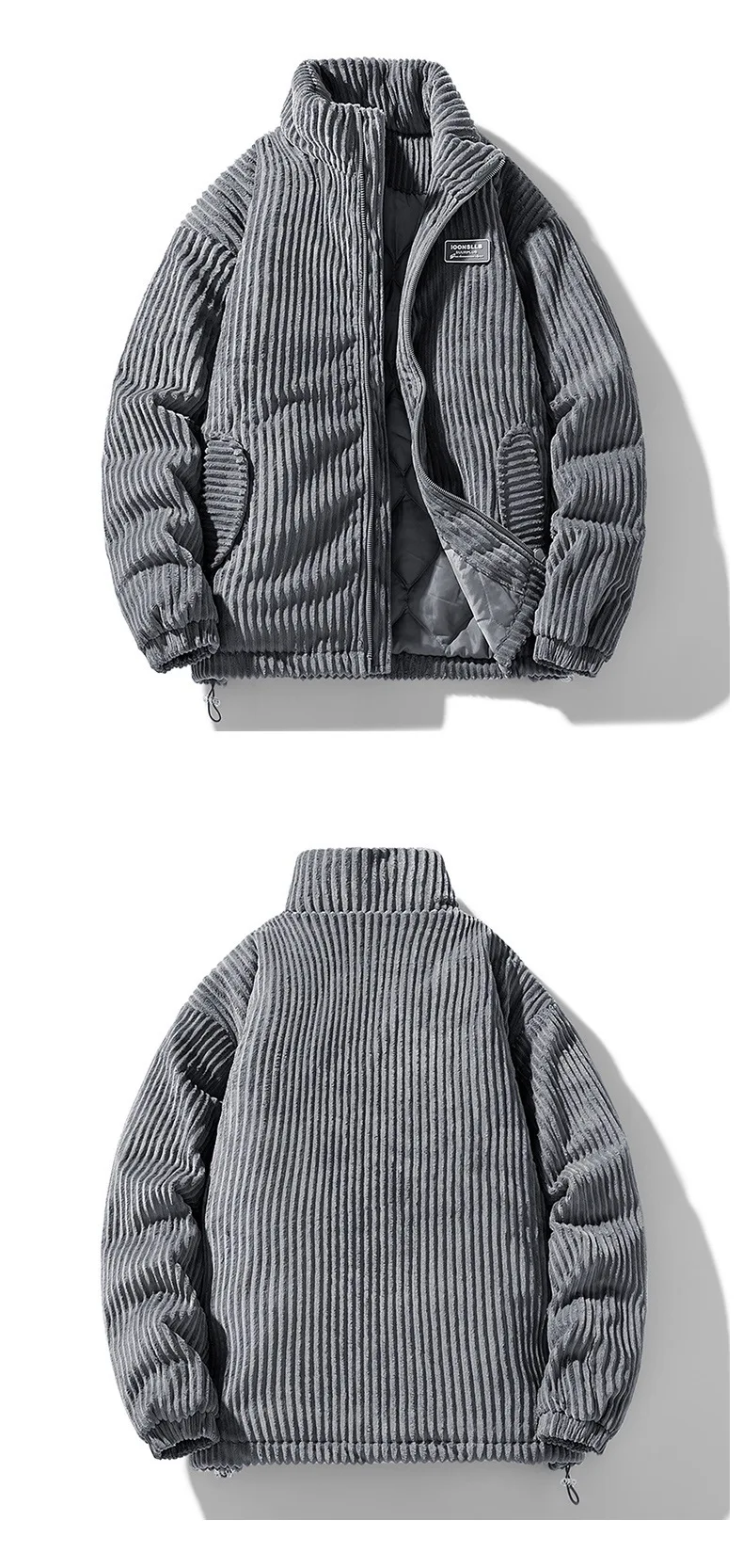 New Winter Fashion Casual Parkas for Men Stand Collar Solid Color Outerwear Corduroy Thicken Warm Jacket Cotton-padded Jacket