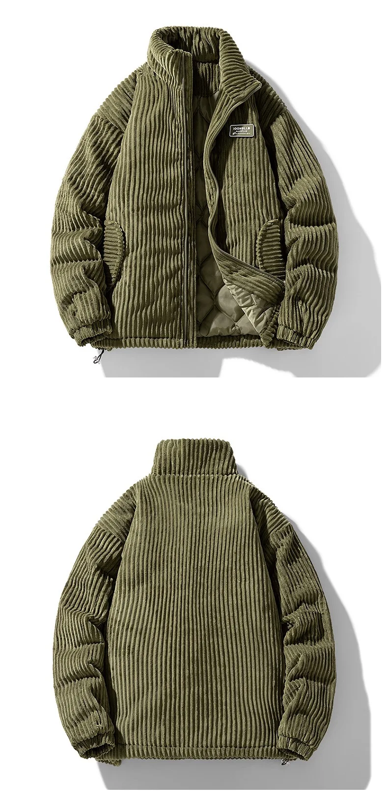 New Winter Fashion Casual Parkas for Men Stand Collar Solid Color Outerwear Corduroy Thicken Warm Jacket Cotton-padded Jacket