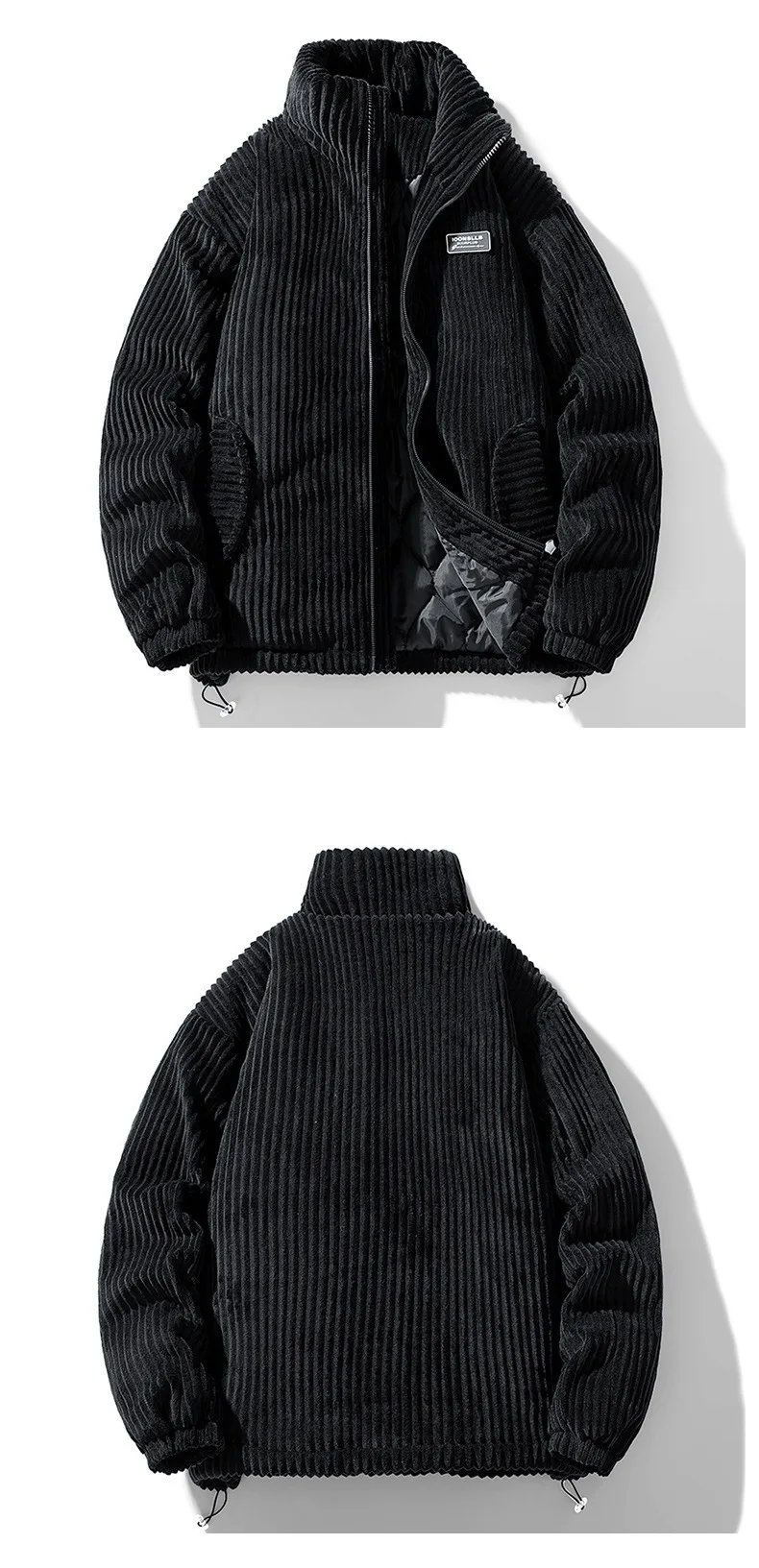 New Winter Fashion Casual Parkas for Men Stand Collar Solid Color Outerwear Corduroy Thicken Warm Jacket Cotton-padded Jacket