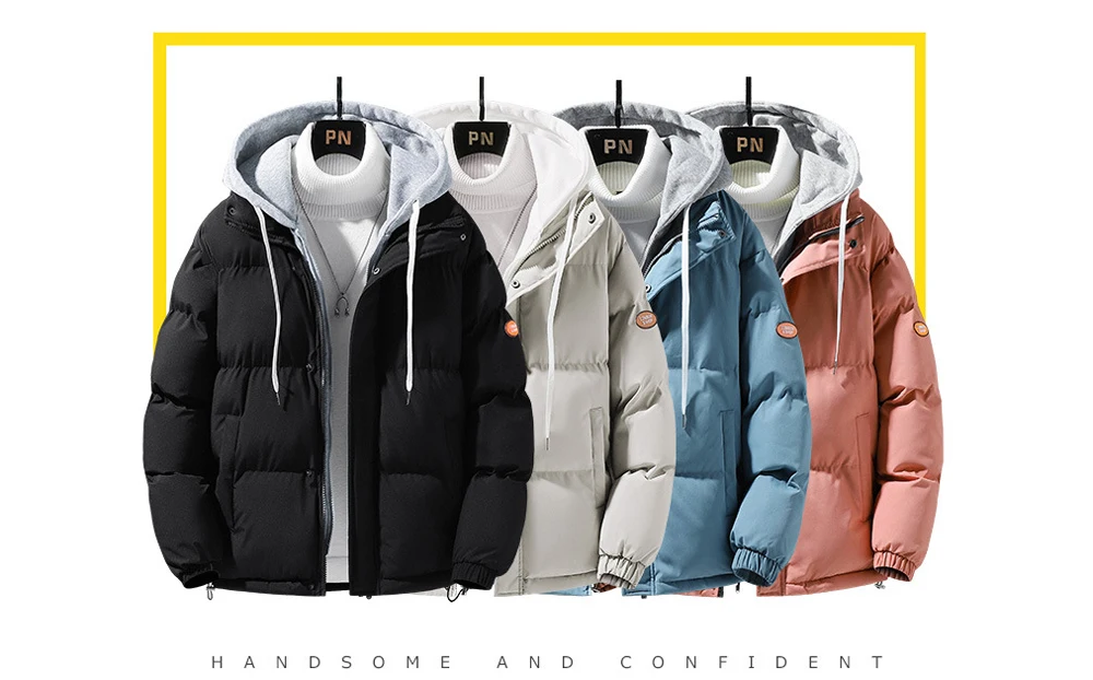 Winter Men's Padded Jackets Fashion Men Cotton Warm Down Hooded Parkas Coats Casual Men Thermal Windbreaker Coats Clothing 5XL