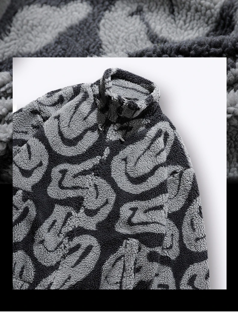 Winter New Lambswool Parka Jacket Men Coat Fashion Print Streetwear Harajuku Oversize Thickening Fleece Outerwear M-XXL