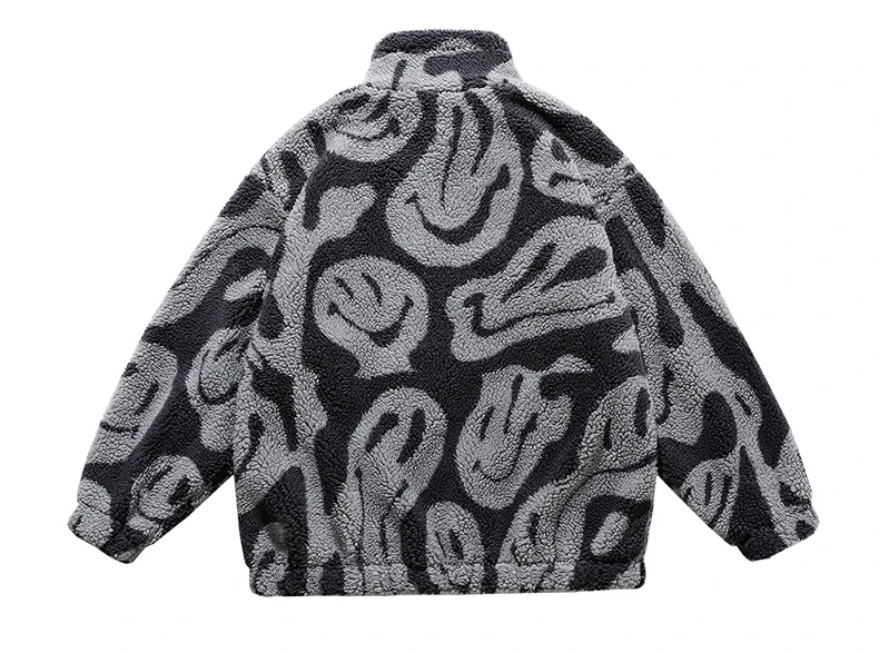 Winter New Lambswool Parka Jacket Men Coat Fashion Print Streetwear Harajuku Oversize Thickening Fleece Outerwear M-XXL