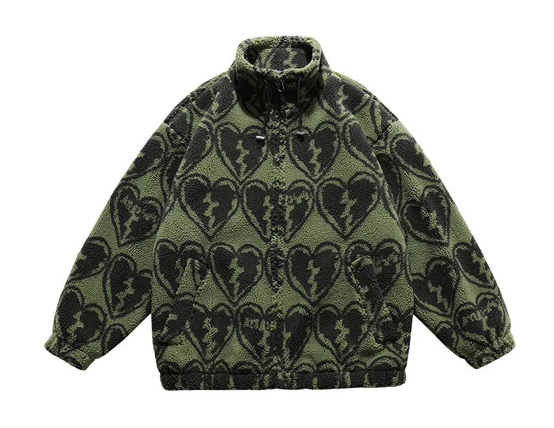 Winter New Lambswool Parka Jacket Men Coat Fashion Print Streetwear Harajuku Oversize Thickening Fleece Outerwear M-XXL