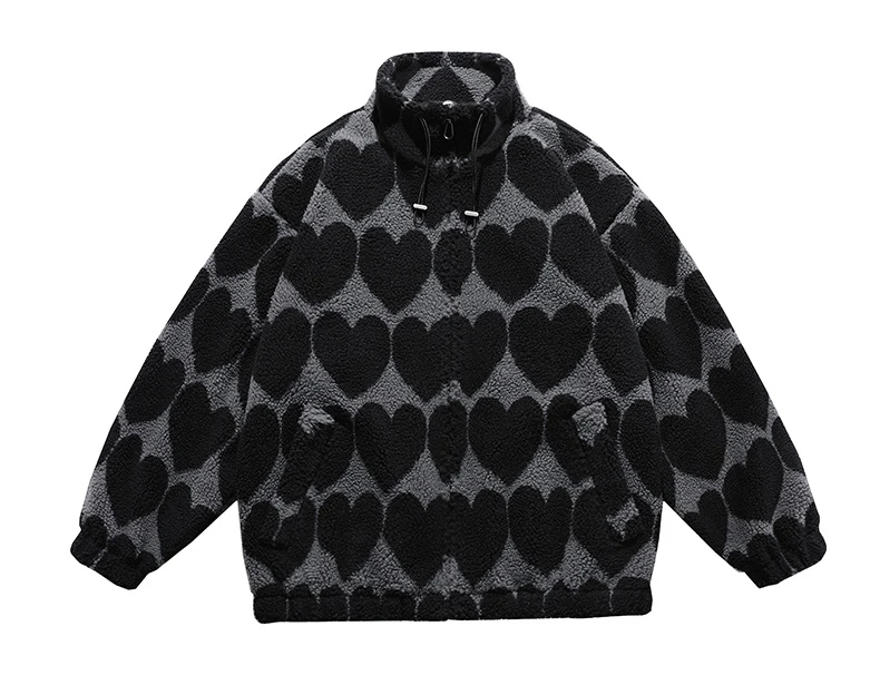 Winter New Lambswool Parka Jacket Men Coat Fashion Print Streetwear Harajuku Oversize Thickening Fleece Outerwear M-XXL