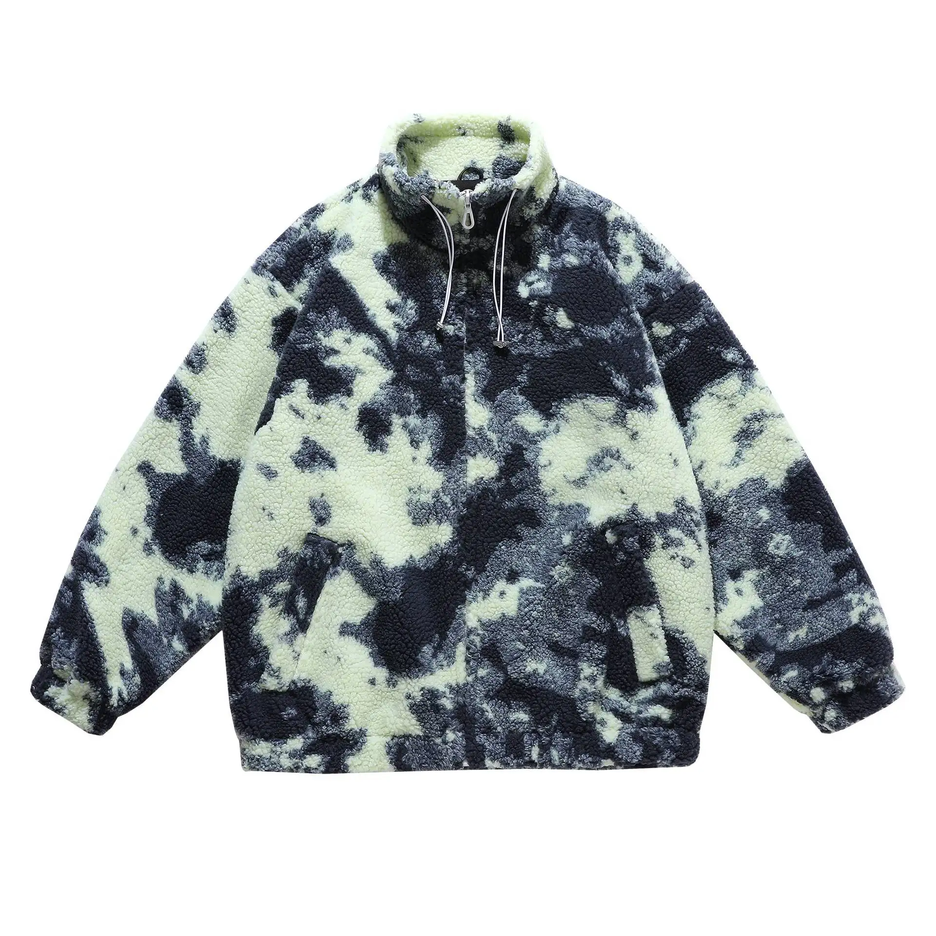Winter New Lambswool Parka Jacket Men Coat Fashion Print Streetwear Harajuku Oversize Thickening Fleece Outerwear M-XXL